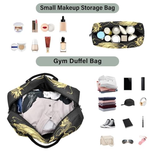 Gold Japanese Dragon Travel Duffle Bag Gym Bag Weekender Bags with Toiletry Bag Travel Trip Tote Bag4