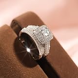 Damen Ring Set Silber Hochzeitssets Verlobungsring Zirkon Ring mit Vier Zacken Viereckigem Diamanten 2 Stück Promise Ring Eheringe Trauringe Jubiläumsring Schmuck für Frauen (Silber, 10)