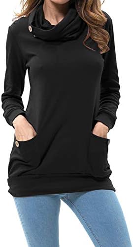 levaca Womens Shirts Long Sleeve Button Pocket Casual Slim Tunic Tops Black L