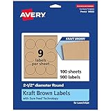 Avery Kraft Brown Round Labels, Sure Feed Technology, 2.5