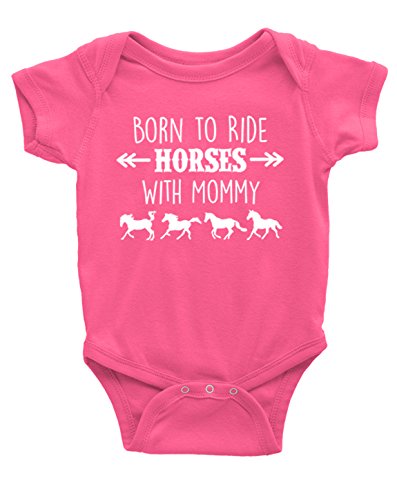 Born to Ride Horses with Mommy, Short Sleeve Horse Bodysuit, Baby Boy or Girl - Equestrian Pony Onesie Gift