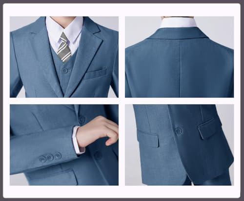 Image of Suit for Boy Formal Slim Fit Tuxedo 5 Pieces Kids Toddler Wedding Outfit Blazer Pants Vest Set Boys Suits