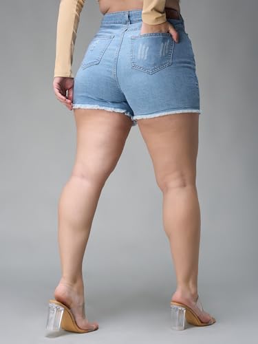 Image of Miss Chase A+ Women's Regular High Rise Mild Distress Regular Denim Skorts