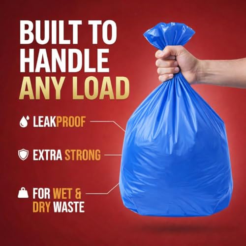 Image of Garbage Bags /Dustbin Bags - 120 Micron Heavy - Duty Trash Bags (20 x 26 Inches) - Extra-Medium Leak -Proof Bin Liners for Kitchen, Office - 500g Pack (Blue, Pack of 2) - 20 Bags