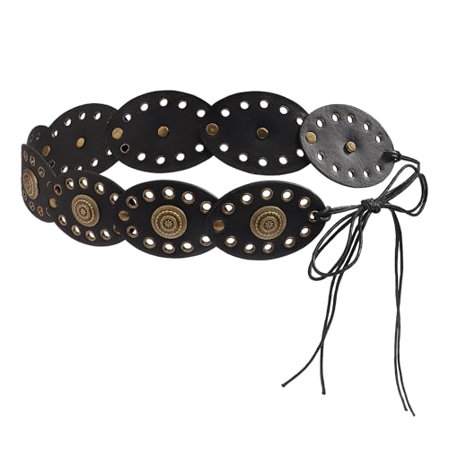 IZUS Women Western Disc Cowgirl Belt Vintage Wide Country Waist-Rope PU-Leather-Studded Belts for Dresses 2.35 inch4