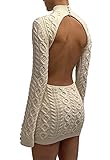 SUNSIOM Women's Sweater Dress Turtleneck Cable Knit Long Sleeve Backless Sweater Dress Slim Fit Knitted Dresses (Beige, Small)