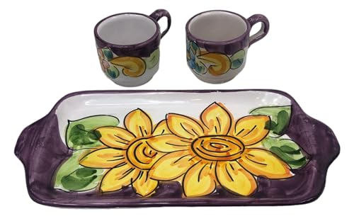 ALE E COMMERCE Set caffè Tazzine 2 Pz + Vassoio in Ceramica Vietri Dipinte a Mano