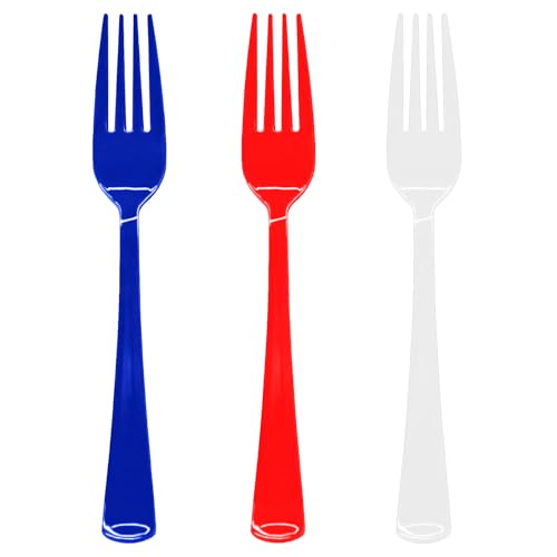 60 Pcs Red White and Blue Plastic Forks 4th of july Plastic Forks Heavy Duty Disposable Plastic Cutlery Set for Memorial Day Election Day 4th of July Independence Day Veterans Day Decorations