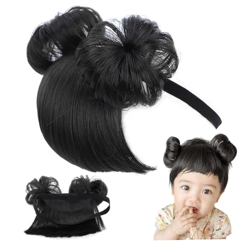 1PC Baby Wig, Natrual Black Baby Wigs for Girls Infant, Baby Girl Headbands with Bangs, High Temperature Silk Fake Bangs Headband with Head Buckle for COS Hair Accessories.