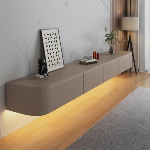 Image of Floating TV Stand Wall Mounted - Wall Entertainment Center with Flip-Down Doors & Drawers, Modern Hanging TV Shelf for Living Room, Media Console for 65 /75 80 Inch TVs (Khaki - B, 47.2IN /120CM)