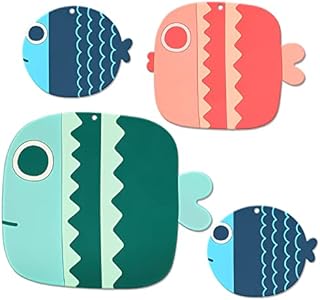 4pcs Silicone Trivet, Cartoon Fat Fish Silicone Table Mat, Heat Resistant Non-Slip Pot Holders Mat Thick Hot Pot Pads Coasters for Kitchen Cooking Dining Microwave Pans Dishes, Green, Pink