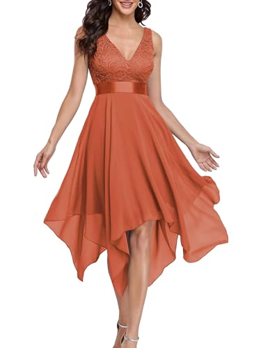 Image of Ever-Pretty Women's Spring V Neck Lace Chiffon A Line Prom Dresses Semi Formal Cocktail Wedding Guest Dress 0207