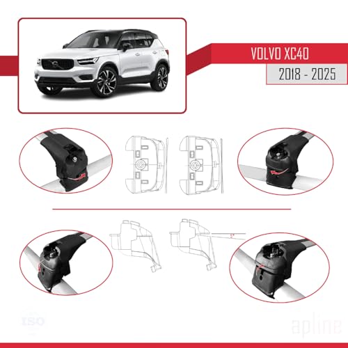 Apline Kompatibel mit Volvo XC40 2018-2025 ACE-2 Relingträger Dachträger Auto Gepäckträger Grau Aluminium 2 Stangen