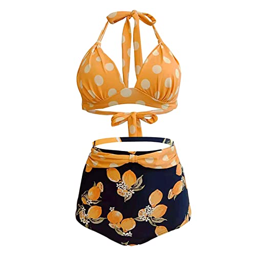 Maillot de bain 2 pièces femme jaune dissimulant les hanches avec sa jupe rétro