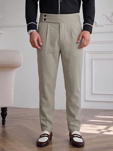 Image of TOPLOT Men's Cotton Casual Trouser | Elegant Pleated Front with Dual-Button Waistband | Comfortable Stretch Elasticity for Easy Movement | Tapered Ankle Finish | Casual & Office Wear (5277)
