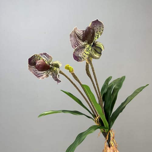 2Pcs 18.9 inch artificial Paphiopedilum Lady Slipper Orchid Flowers