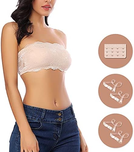 WOWENY Bandeau Bra Strapless Seamless Padded with Removable Padding Women Boob Tube Style Stretch Basic Layer Wirefree Bandeau Bralette Plus Size