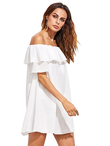 Milumia Women's Off Shoulder Ruffles Shift Loose Summer Vacation Mini Dress A White Large - Image 5