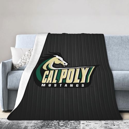 Fsugnioe Cal Poly Mustangs Fleece Blanket Very Soft Microfiber Flannel Blanket for Couch Warm and Cozy for All Seasons