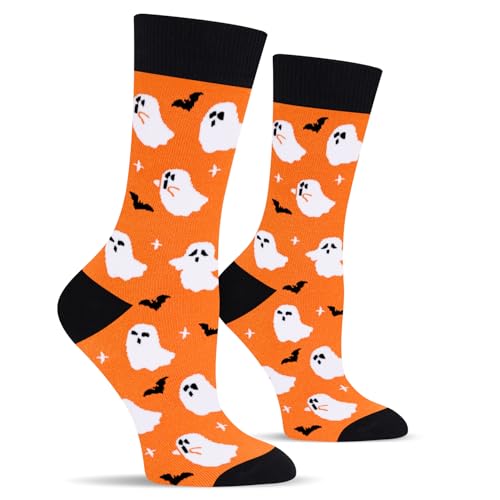 Meias de Halloween engraçadas fantasma abóbora para mulher mães - ideias disfarce Halloween presentes engraçados para adolescentes mulher jovem, W-fantasma-E, M-L