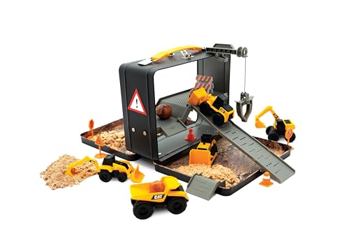 CatToysOfficial | Set de Construcción con Arena Reutilizable | Maletín: Incluye 5 Vehículos Little Machines™, Grúa, Conos, Rocas, Rampas y 283 g de Arena Compuesta | Juguetes Niños 3 Años o Más