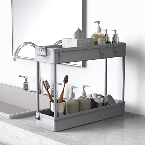 Image of SPACELEAD Slim Storage Cart 4 Tier,Bathroom Organizer Rolling Utility,Mobile Shelving Unit Slide Out for Office, Kitchen, Laundry Room & Narrow Places,Gray