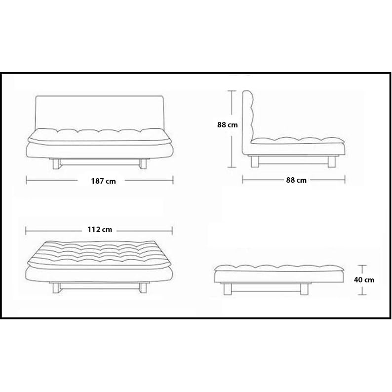 Bagno Italia Divano letto sofa 188x72 nero ecopelle braccioli soggiorno salotto modello Francesca I
