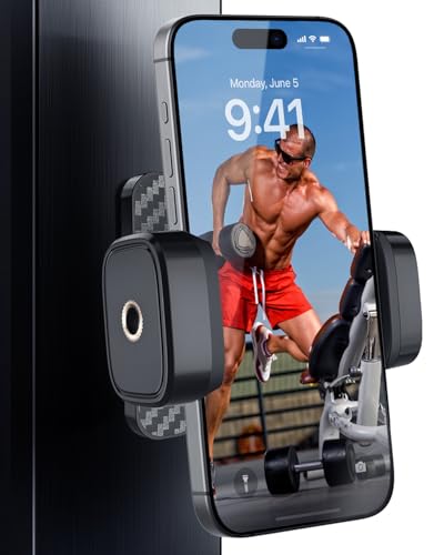 IPOW Support de téléphone magnétique avec rotation à 360°, base en alliage solide et bras réglable, compatible avec les smartphones de 4,7 à 6,5 pouces, support magnétique pour équipement de gym