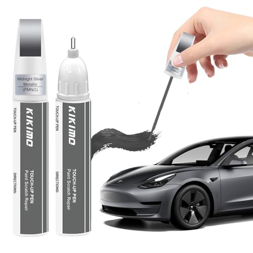 KIKIMO for Tesla Touch Up Paint(Midnight Silver Metallic(PMNG)), Car Paint Repair Kit for Tesla Model Y/3/S/X, 2 In 1 Scratches Repair with Pen Tip and Brush, Color-Matched for Quick & Easy Fix