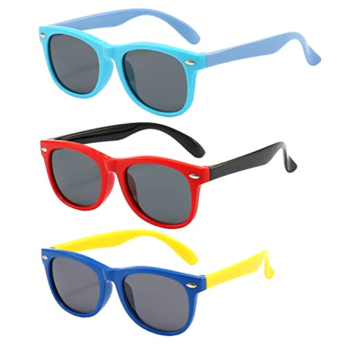 Image of FANNYGO 3 Pack Kids Sunglasses for Boys Girls Kid children's Polarized Sunglasses Age 3-10