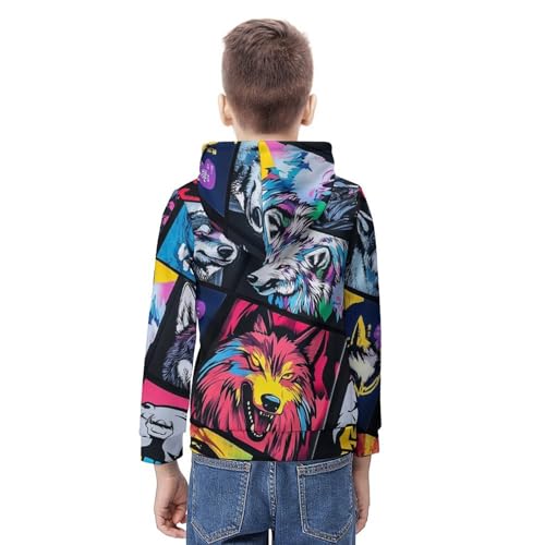 Pull à capuche loup pour ado taille L avec cordon de serrage confortable
