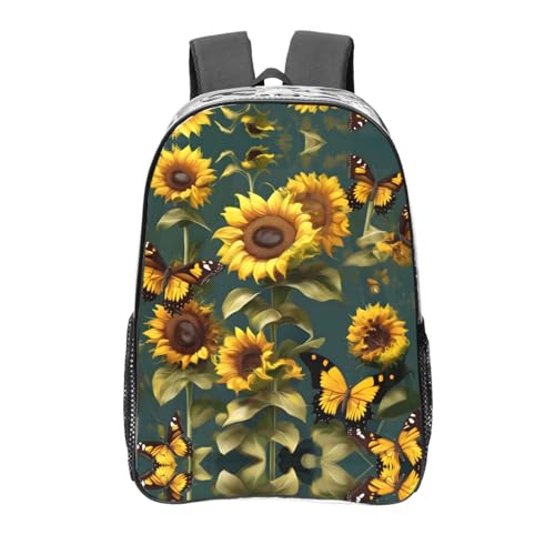 Sac à dos transparent tournesol et papillons noir taille unique pour le sport