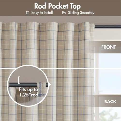 Image of Madison Park Anaheim Cabin Plaid Curtain Window, Thermal Insulated Fleece Lining, Living Room Decor Room Darkening Drape for Bedroom, 1-Single Panel Pack, 50x95, Rod Pocket & Back Tab, Linen Blue