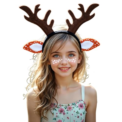 Generisch Set di cerchietti per capelli con renna, 4 pezzi, accessori per costume da corna di Natale, cerchietto con papillon e coda, set festivo per cosplay e feste., O kaki, Taglia unica