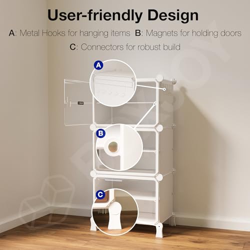 Image of BOXJOY 6 Shelf White Shoe Rack for Home with 3 Transparent Doors, Hard PET Plastic with Metal Door Frame, Shoe Chappal Slipper Sandals Stand