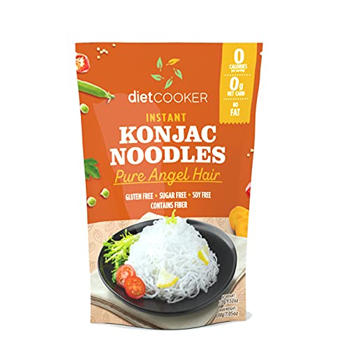 Shirataki Noodle, DIET COOKER Premium Konjac Noodle, Keto & Vegan Friendly, 9.52 oz, Odor Free, Low Calorie Pasta, Zero Net Carbs, Healthy Diet Food - Angel Hair (6 Packs)