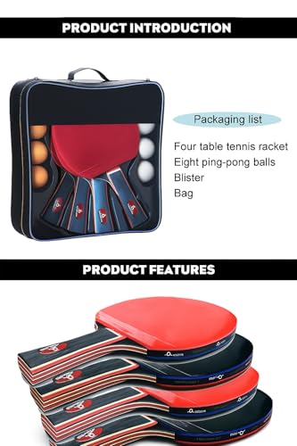 LEIJIAER Table Tennis Set – 4 Premium Ping Pong Paddles (2 Blue, 2 Pink), 8 Balls & Carrying Case – Professional Table Tennis Bats for Indoor/Outdoor Play - Image 2