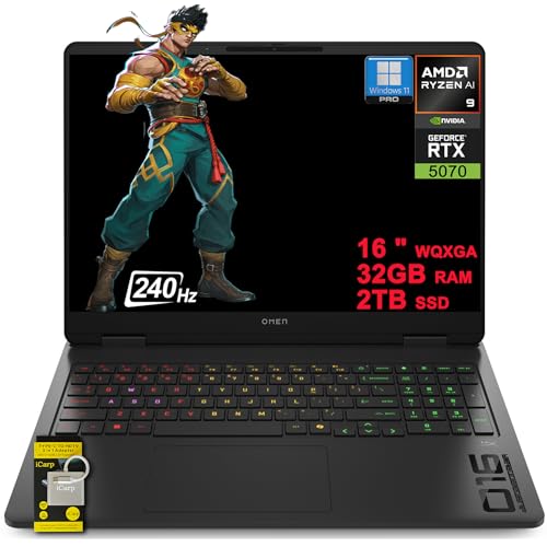Image of HP Omen 16 Gaming AI Laptop 16 inch WQXGA 240Hz (500nits 100% sRGB) AMD 10-core Ryzen AI 9 365 (Up to 50 Tops) 32GB RAM 2TB SSD GeForce RTX 5070 GDDR7 DLSS4 (Up to 798 Tops) RGB Backlit Win11Pro ICP Hub