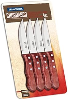 Tramontina Steak Knives Set - Rustic Wooden Red Jumbo Kitchen Knives Set - Set of 4 Professional Large Serrated Steak Knife - Perfect for Large Juicy Steaks and Barbecue