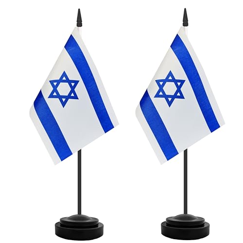 2 Pack Israel Desk Flag, Israeli Table Office Flags, Small Miniature Desktop Flag With 12