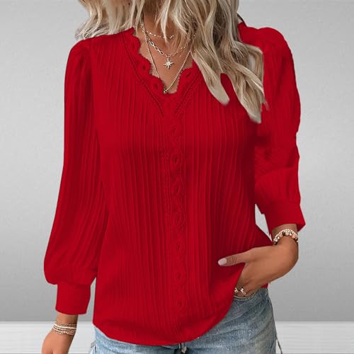 Long Sleeve Tops for Women UK Elegant Lace Splicing Hollow Bubble