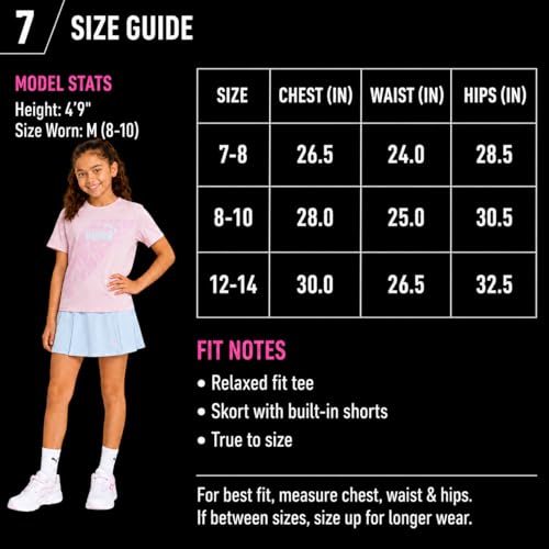 Image of PUMA Girls Athletic Skort Set - 2 Piece Workout Set Active Skirt with Shorts & Short Sleeve T-Shirt Girls Athletic Outfit