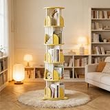 YPIEZI Rotating Bookshelf, 360 Display Spinning Bookcase Organizer with Anti-Fall Baffle, Bottom Suction Cup & Turntable, Rounded Corners for Bedroom Study Office(Yellow,5-Layer)