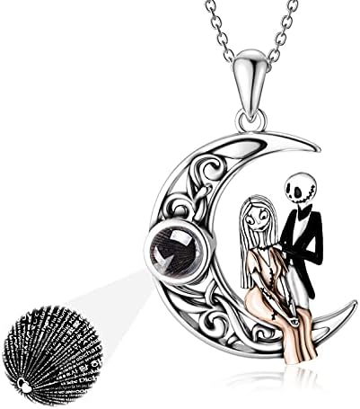 ONEFINITY Jack And Sally Jewelry Nightmare Sterling Silver 100 Languages I Love You Pendant Necklace Moon Before Christmas Birthday Gifts for Women