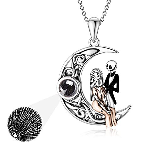 Onefinity Jack And Sally Jewelry Nightmare Sterling Silver 100 Languages I Love You Pendant Necklace Moon Before Christmas Birthday Gifts For Women #TOP8