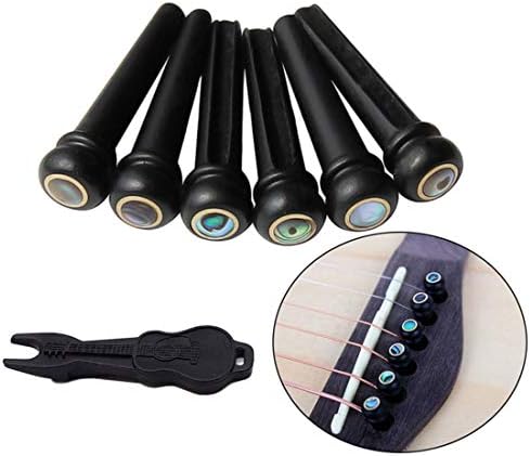 Alnicov Guitar Bridge Pins 6 Piece Ebony Acoustic Guitar String Pegs Slotted Wooden Endpin with Abalone Dot with Bridge Pins puller