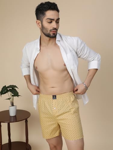 Image of Urban Scottish Men's Pack of 2 Cotton Printed Boxers with Side Pockets