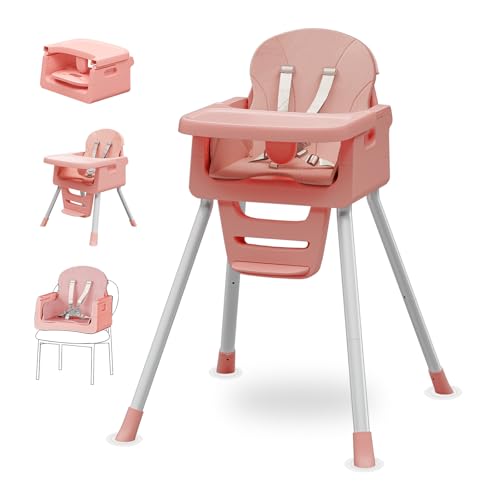Portable 3 in 1 High Chairs for Babies and Toddlers Convertible Baby Feeding Chair with Tray Easy Clean Baby High Chair for Toddler with Foot Rest Infant Highchairs & Booster Seats with Cush Pink