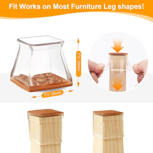 Image of CHUNZEXI 36 Pack Square Chair Leg Floor Protectors for Hardwood Floors, Silicone Felt Covers Pads Caps, Protect Wood Furniture Feet Floors Noise Reduce and Scratch (Square Small)