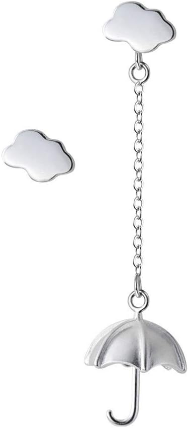 Cute Cloud Umbrella Sterling Silver Small Stud Earrings for Women Hypoallergenic Nickel Free for Piercing Ear Huggie Asymmetrical Dangle Studs Earring Personalized Unique Jewelry
